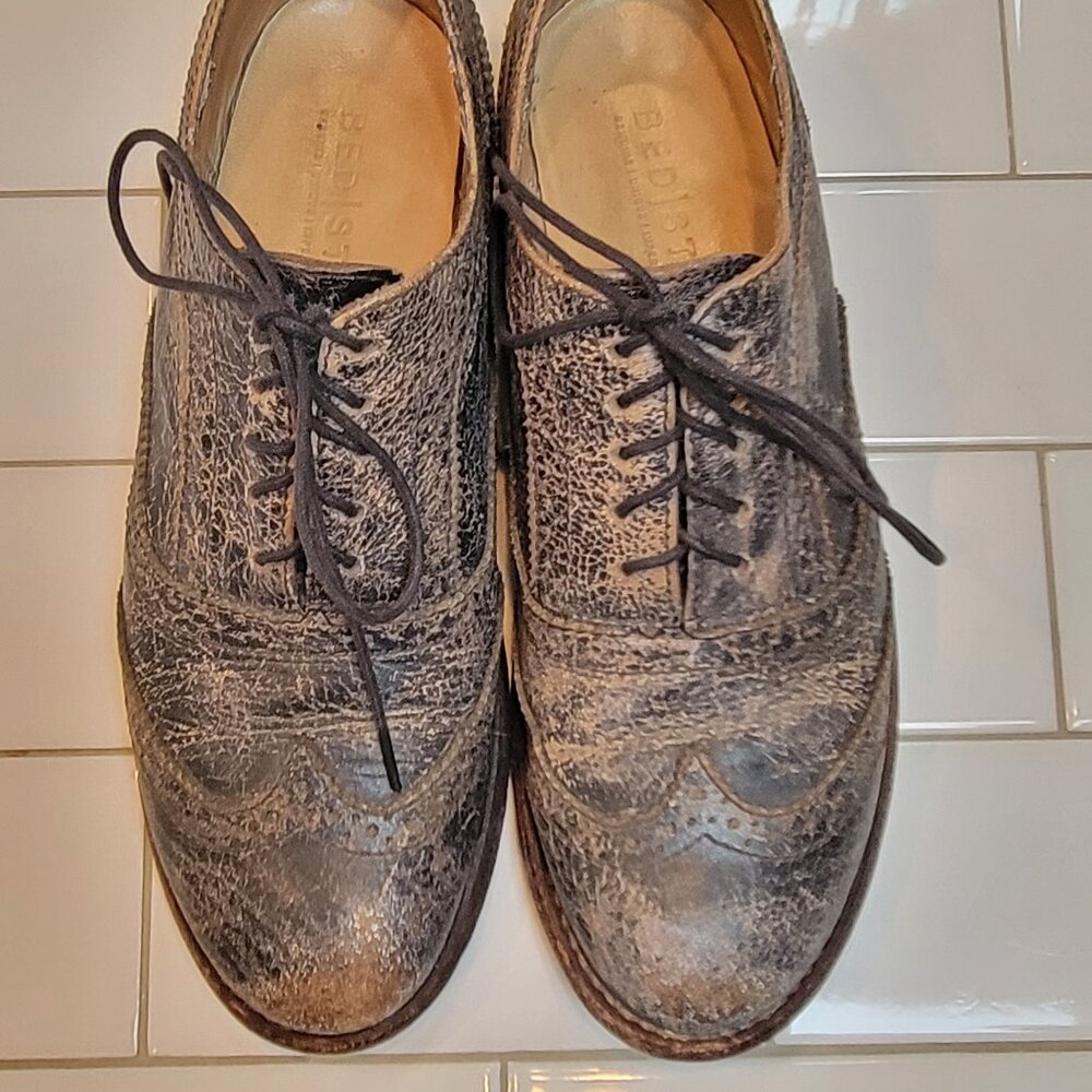 Bed/Stu Black Leather Wingtip Oxfords 8.5